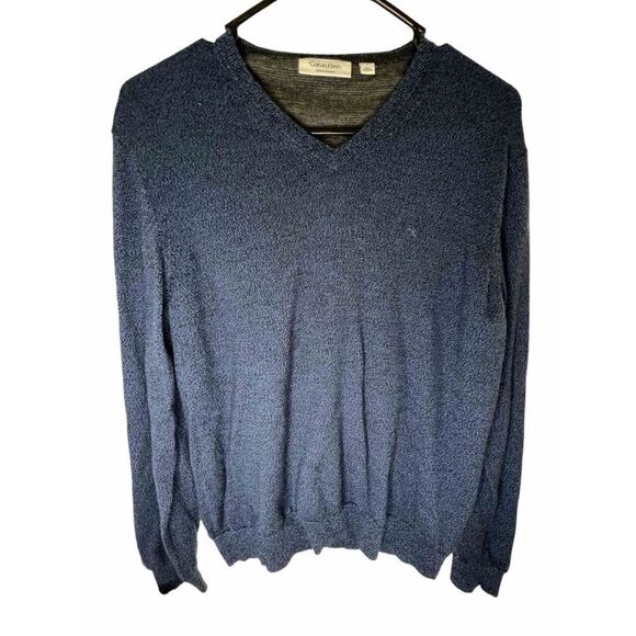 Calvin Klein Navy Blue V-Neck Wool Sweater - Picture 1 of 4